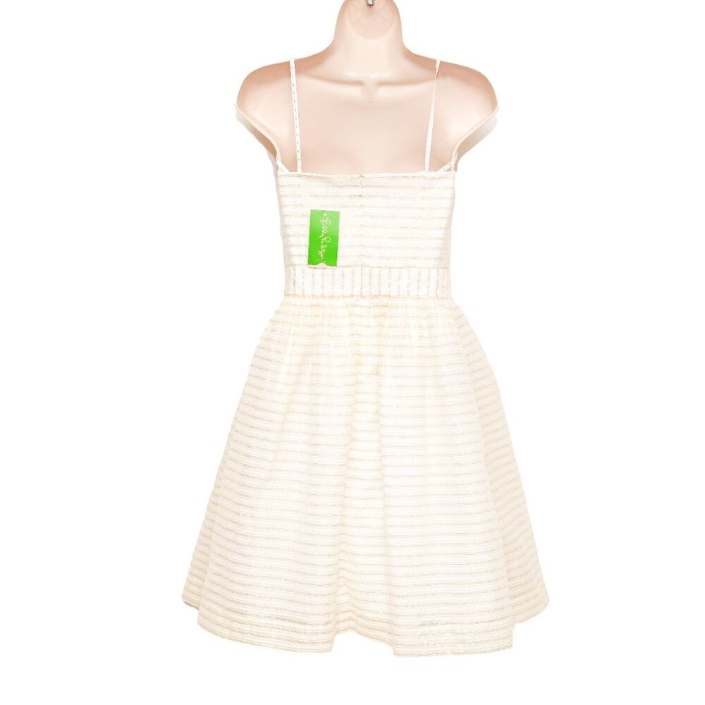 LILLY PULITZER Kerry White W Metallic Gold Strapless Sweetheart Mini Dress Sz 4 - Picture 4 of 11